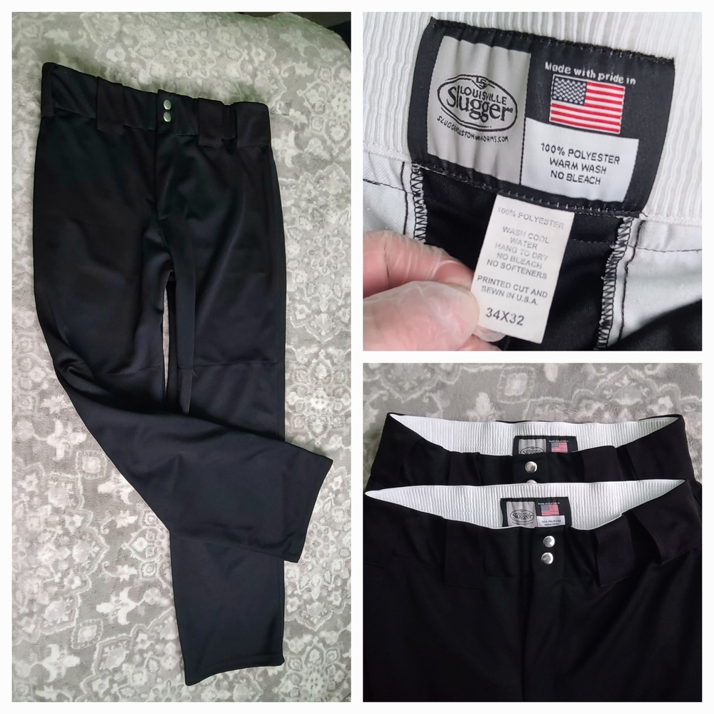 2 Louisville Slugger Men’s 34x32 Black Baseball Pants Athletic USA Polyester